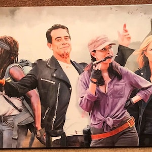 The Walking Dead Negan & Cast canvas 48&quot; x 20&quot; mounted on a wooden stretcher