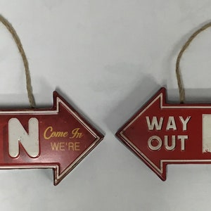 2 Designs, Metall, Retro Wandschild, Ausgang & offen, 35 cm x 14 cm x 3 cm