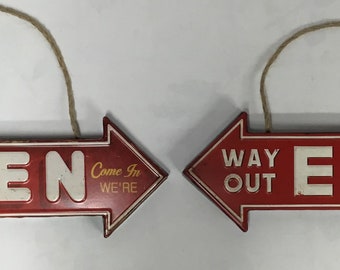 2 Designs,Metal Retro Wall Hanging Sign ,exit & Open , 35cm x 14cm x 3cm