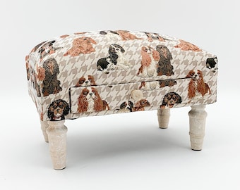 A lovely collection of Footstools with drawer, Tweed Wool Fabric or Velvet Footstool/Pouffe,lots of designs