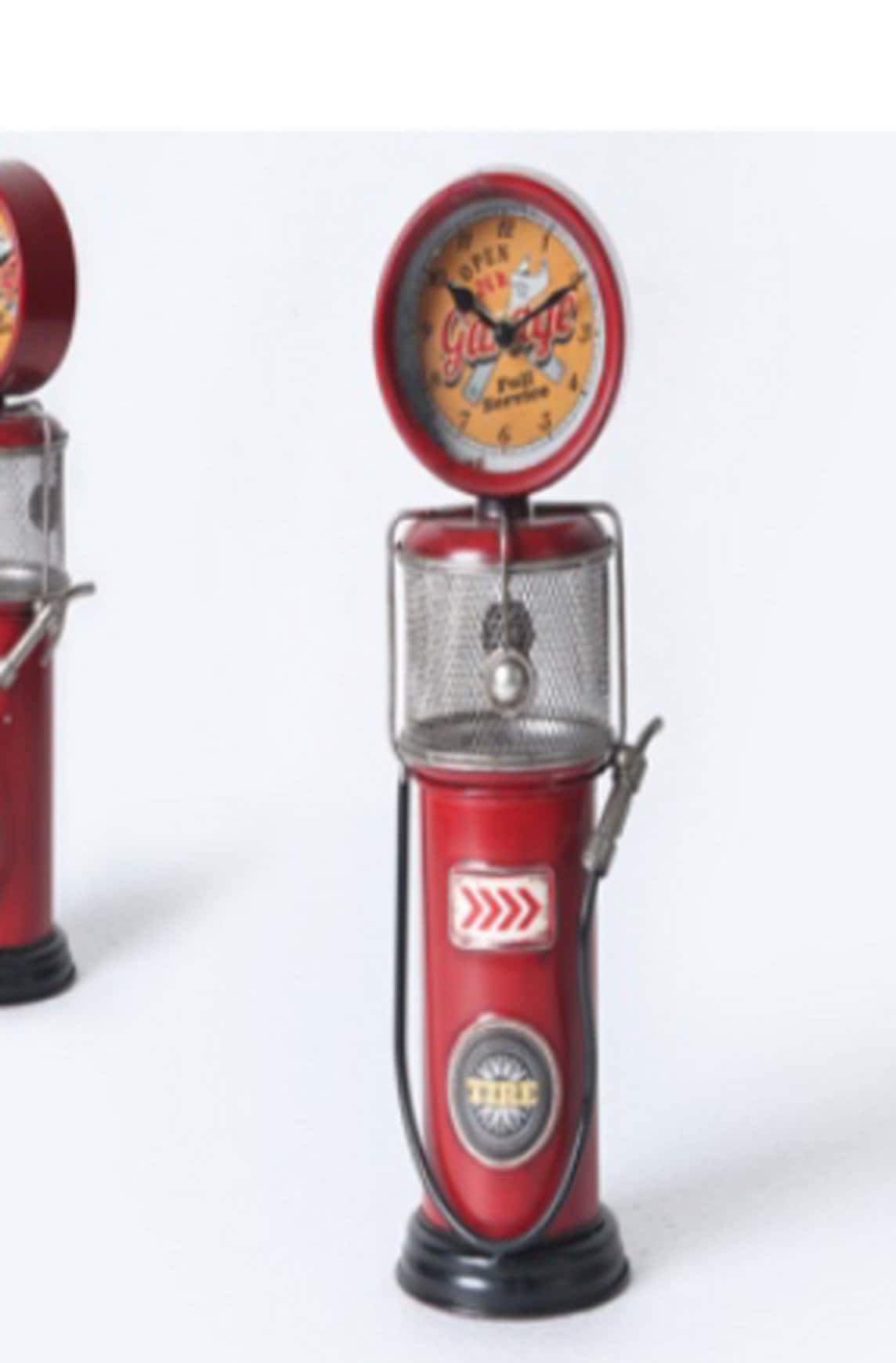 Gas Pump Clock Retro Style Made From Distressed Metal, Lovely Unusual