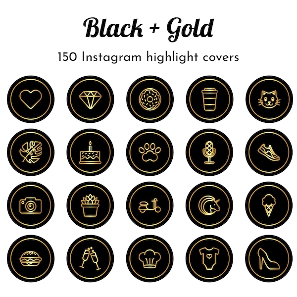 Black and Gold Instagram Highlight Covers, Instagram Story Icons