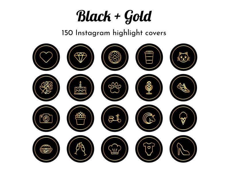 Black and Gold Instagram Highlight Covers, Instagram Story Icons Etsy