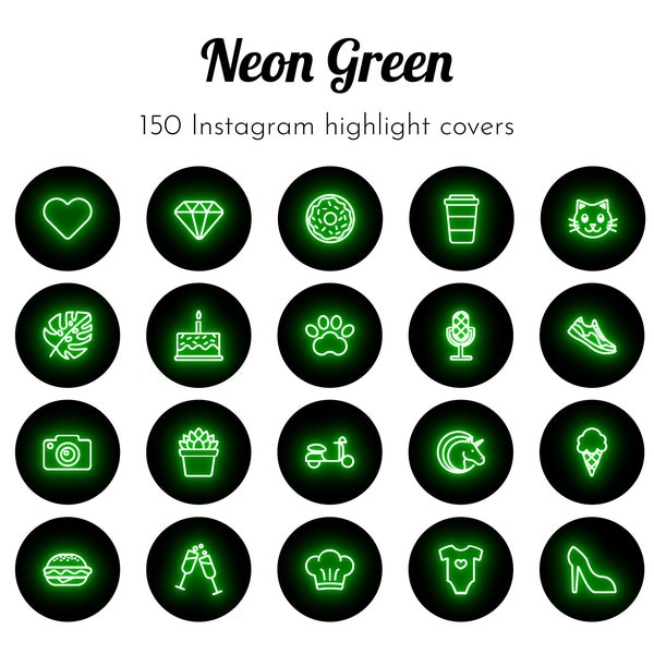 Neon Green Instagram Highlight Covers, Instagram Story Icons