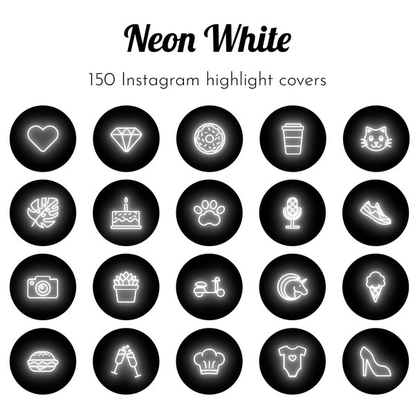 Neon White Instagram Highlight Covers, Iconos de historias de Instagram