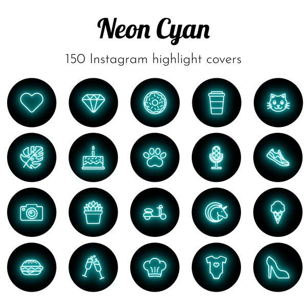 Neon Cyan Electric Blue Instagram Highlight Covers, Instagram Story Icons