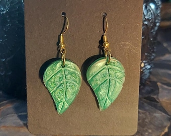Handmade Green Leaf Earrings – Fairycore Botanical Jewelry