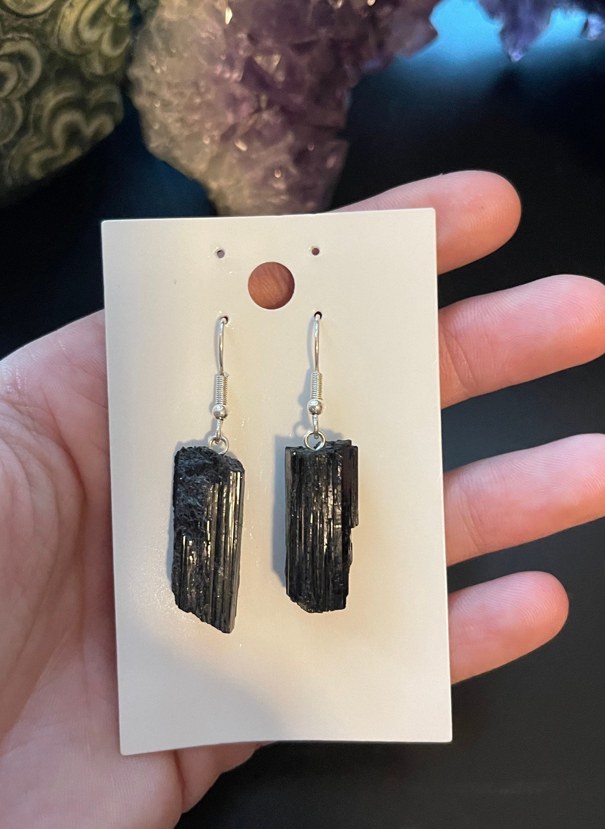 Raw black tourmaline earrings deals