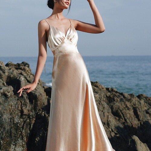 Tie Straps Dress Women Maxi Satin Dress Sweetheart Etsy