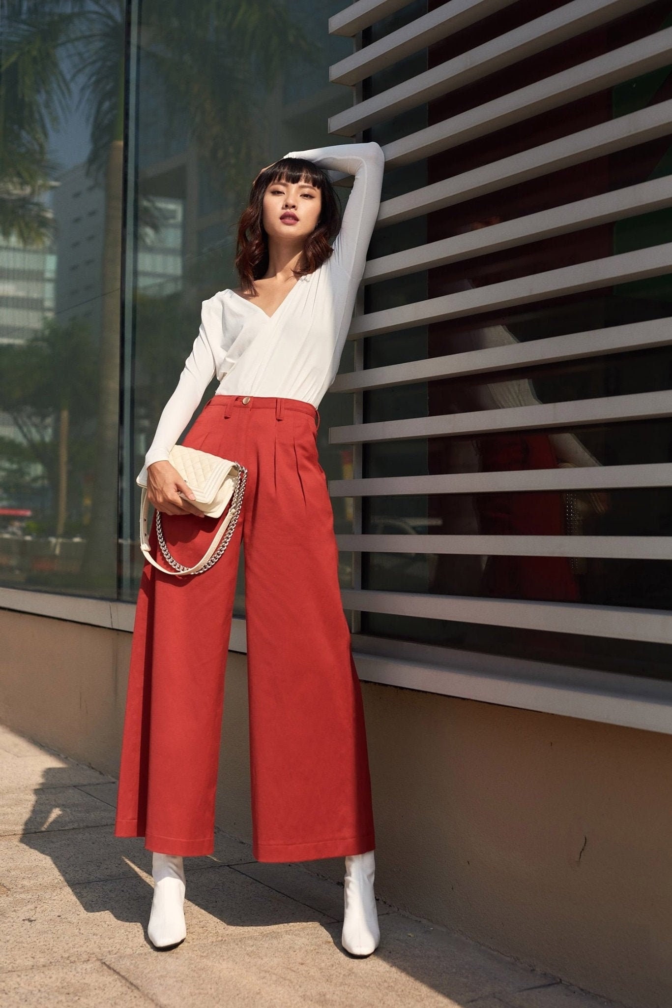Buy High Waist Trousers Wide Leg Pants Red Wide Leg Pants Online in India   Etsy