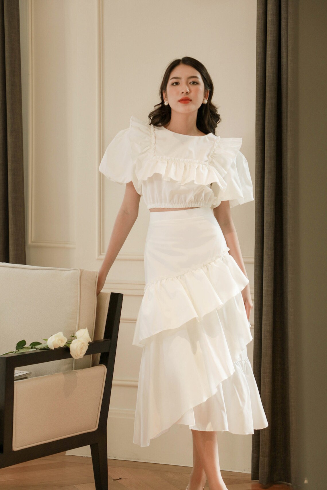 Ruffle Bodice top with Puff Sleeves