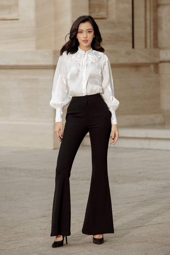 Bishop Sleeve Shirt for Women in White Ruffle Loose Blouse - Etsy