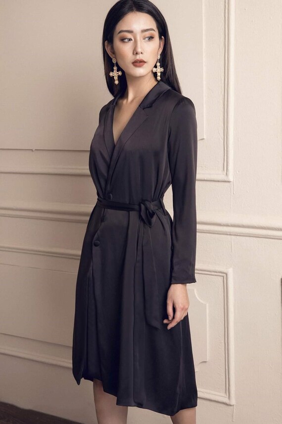 Silk Wrap Midi Dress Split Satin Wrap 