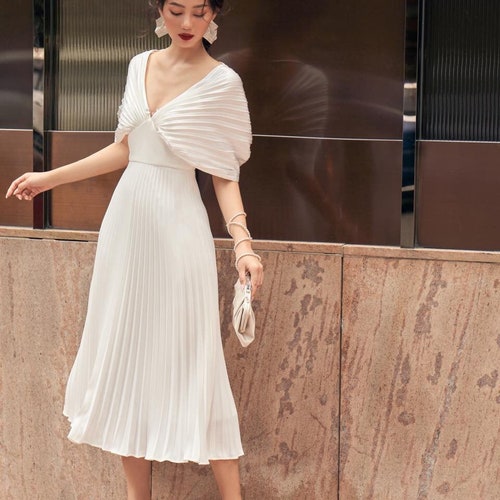 A Line Wedding Guest Midi Dress With Sleeveless and Sweetheart - Etsy