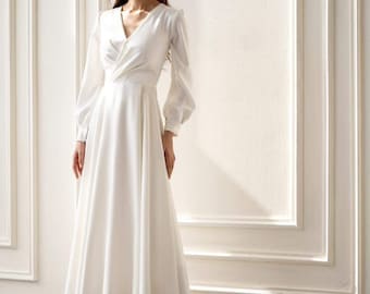 plain white long sleeve dress