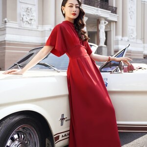 Wedding Guest Satin Dress Wide Sleeve Red Dress for Women - Etsy