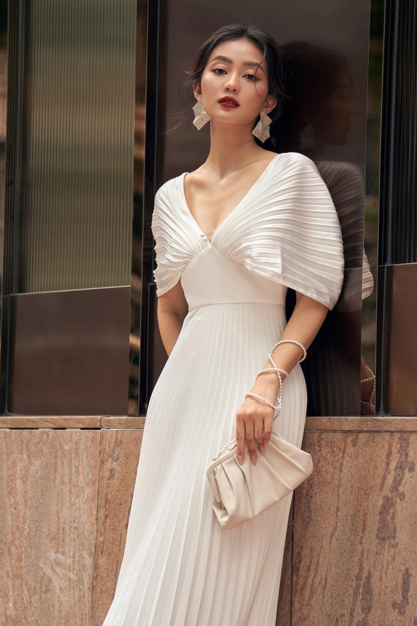 Wedding Guest Maxi/midi Dress With Pleated Etsy UK