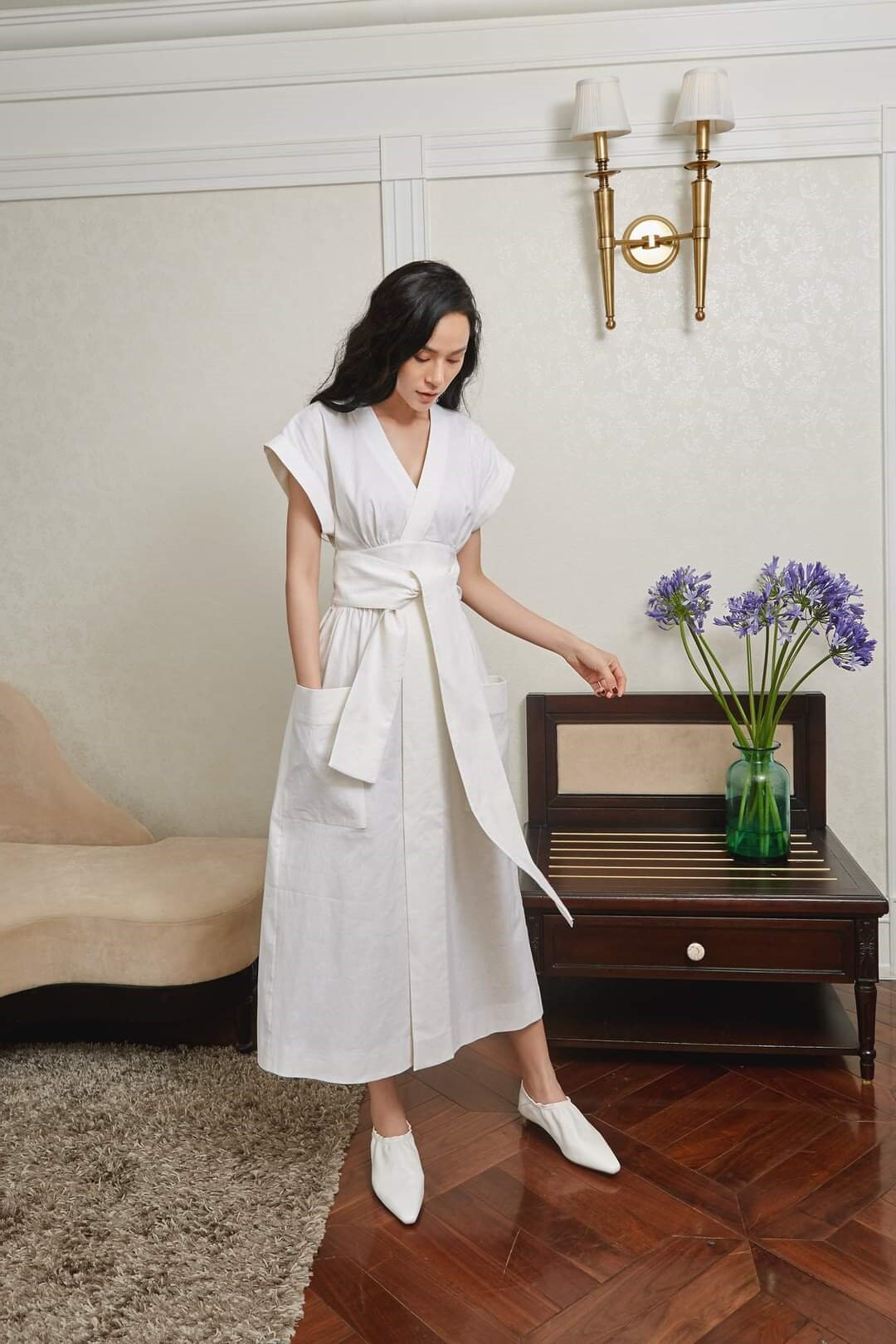 Kimono Sleeve Dress Big Tie Waist Dress 