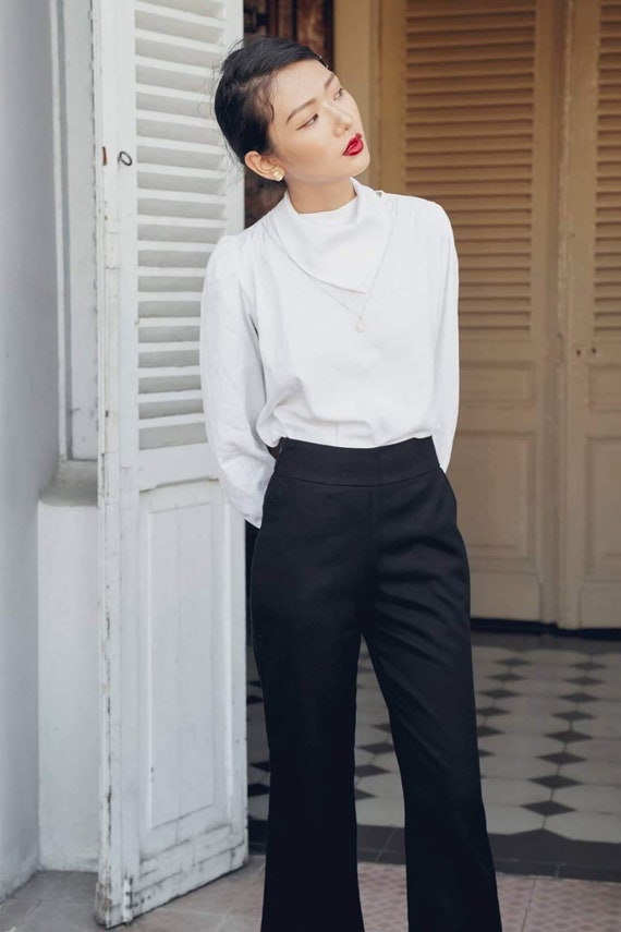 High Neck Silk Blouse Long Sleeve 