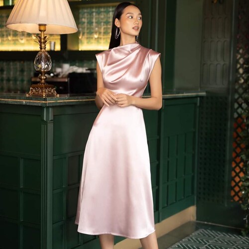 Wedding Guest Dress High Waist Silk 