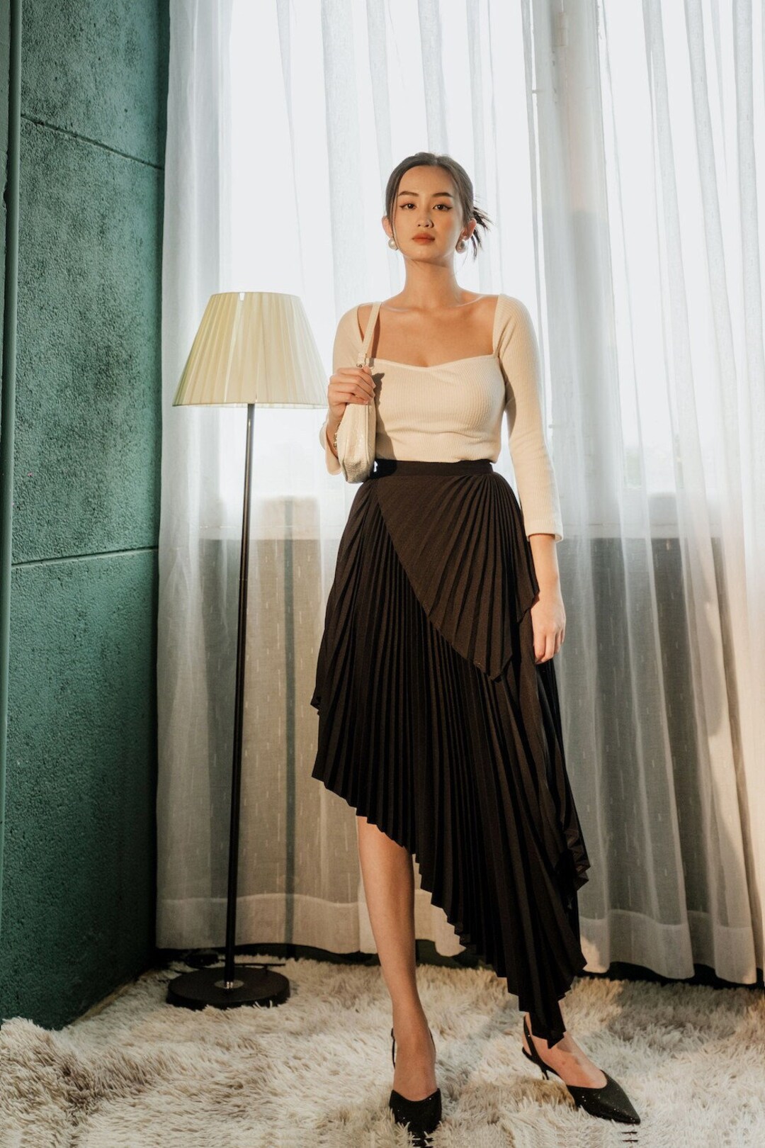 Asymmetrical satin skirt cheap
