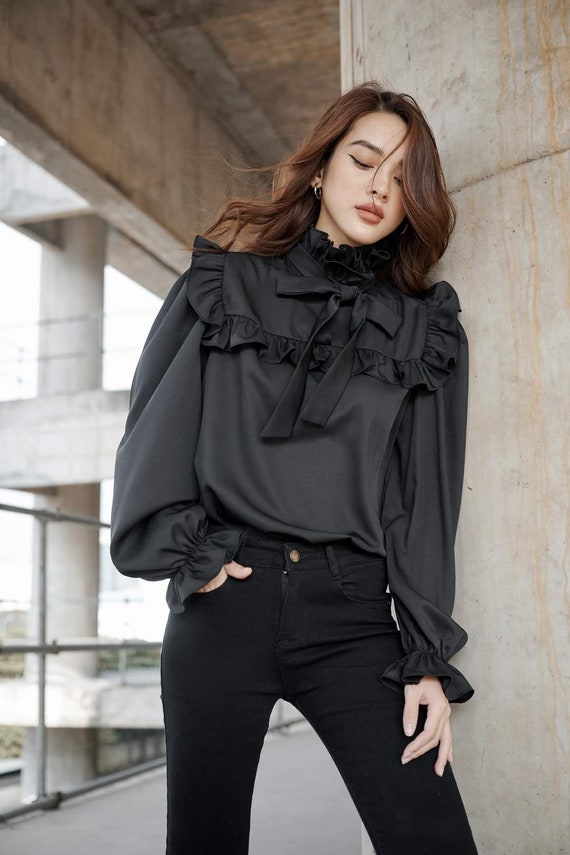 Buy High Neck Silk Blouse Long Sleeve Formal Shirt Women Fall