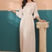 Pleated Maxi Dress For Women - Wedding Guest White Dress - Boat Neckline Silk Dress - Pattern