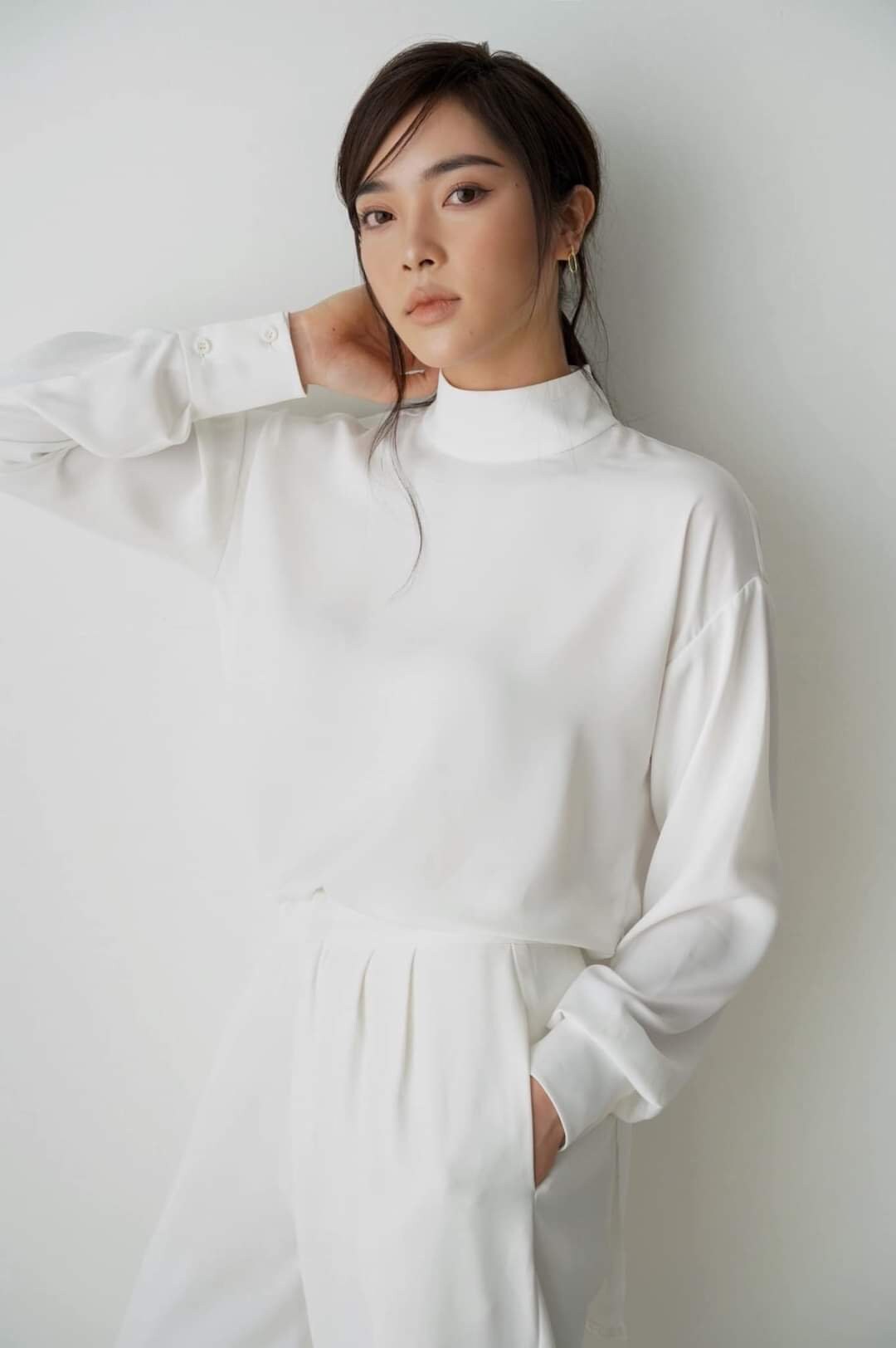 High Neck Silk Blouse Long Sleeve Formal Shirt Women - Etsy Sweden