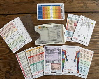 Medical Reference Cards for Nurses & Paramedics | 12 Waterproof Clinical Pocket Cards | NEWS2 ECG Bloods GCS | With Reel and Holder