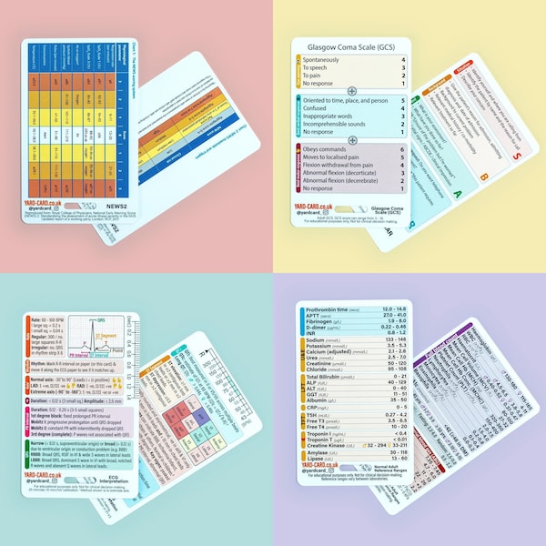 YardCard Bundle - Reference Cards for Student Nurses, Medical Students, PA, Paramedic Students