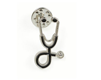 Stethoscope Pin Badge (Black/Silver)