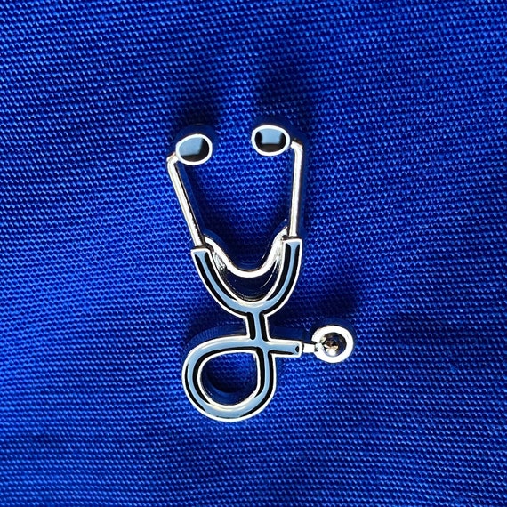 Stethoscope Pin Badge Black/Silver Etsy