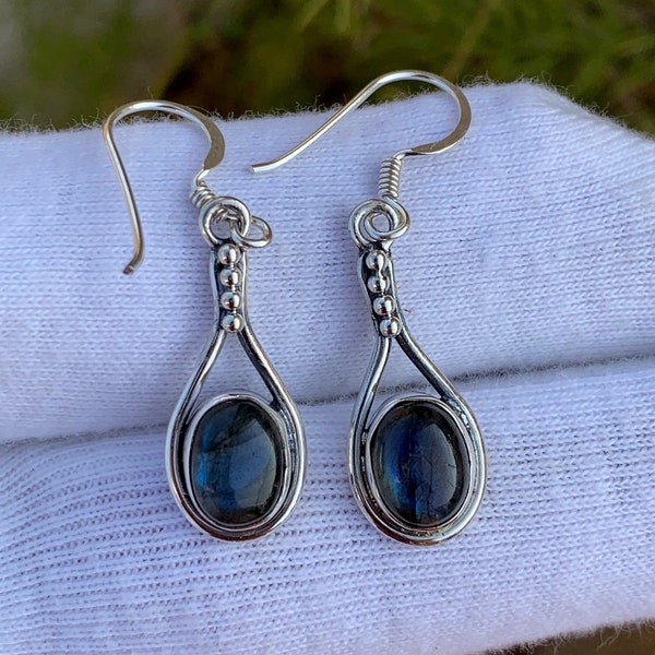 Blue Labradorite Silver Earring, Handmade 925 Sterling Silver Earring ,Labradorite Drop and Dangle Silver Earring For Gift, Gift For Her.