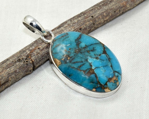 Details about   Large Sterling Silver .925 Copper Abstract Pattern Polished Turquoise Pendant 