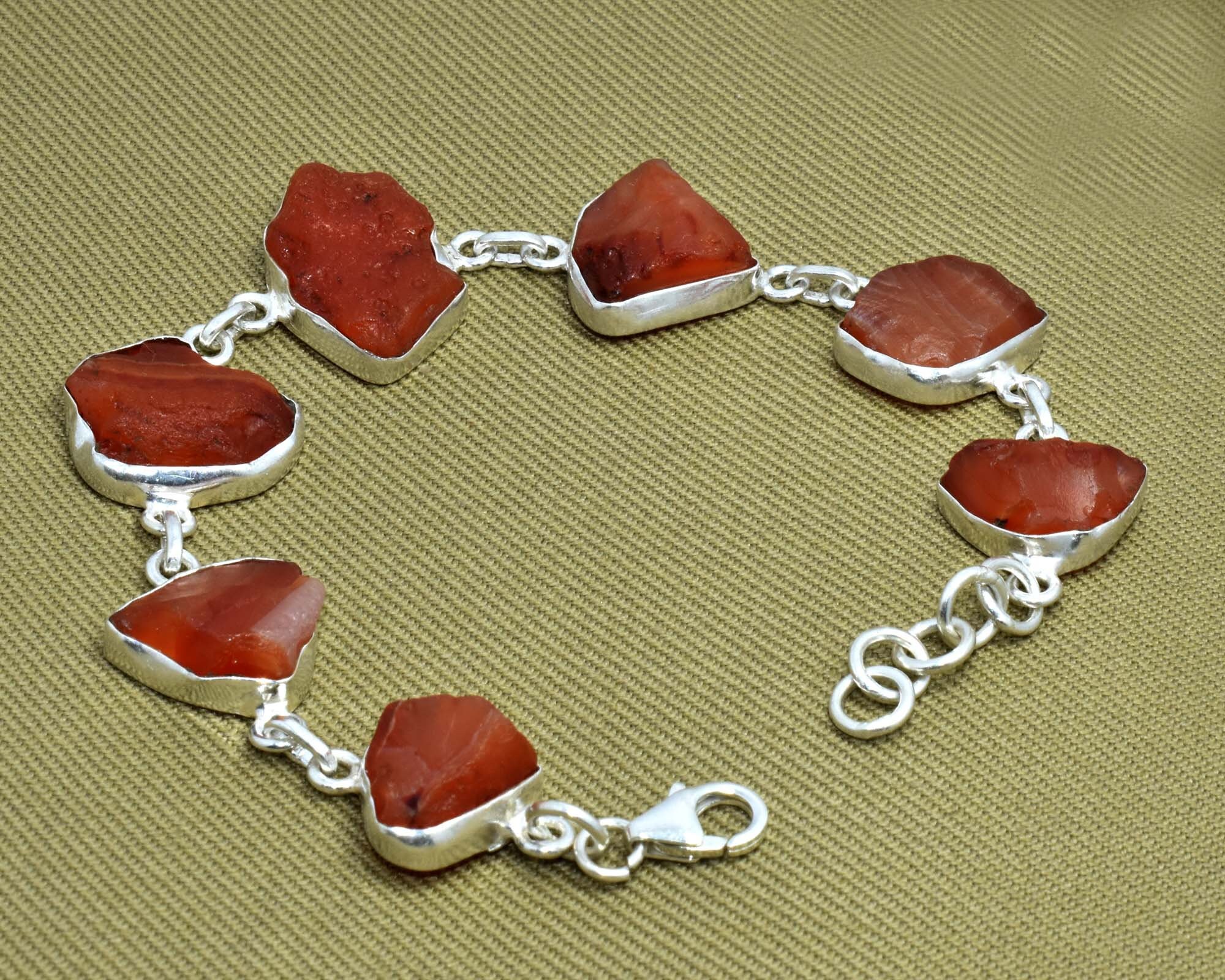 925 Sterling Silver Carnelian Bracelet Raw Carnelian Etsy UK
