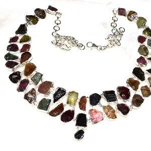 925 Sterling Silver Natural Gemstone Multi Tourmaline Rough Necklace Tourmaline Rough Tourmaline Raw Stone Wholesale Price Tourmaline Gems