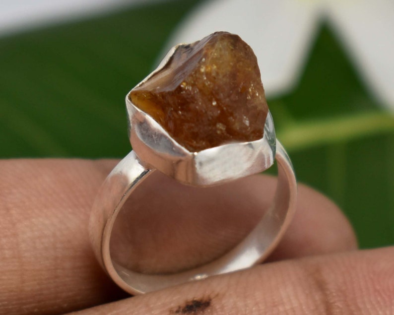 Minimalist Ring Stacking Ring Stackable Ring Silver Gift for Her 925 Sterling Silver Ring Real Citrine Gemstone Ring Raw Stone Ring