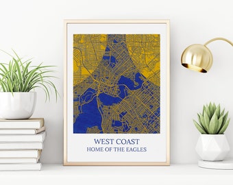 West Coast Eagles AFL Map Print (originally hand drawn)