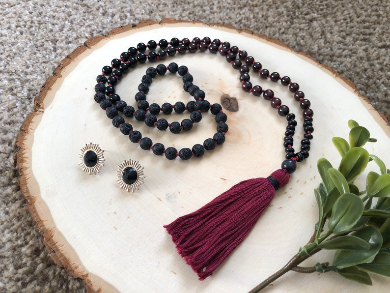 Quartz /& Cat Eye The Perfectly Passionate Mala PASSION \u2022 GROUNDING \u2022 BALANCE Red Garnet Black Lava 8mm Beads Jasper