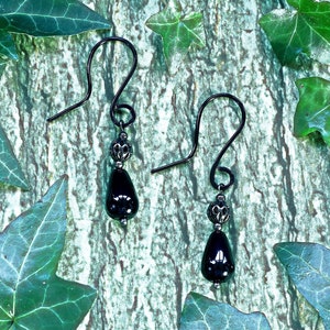 Teardrop Black Onyx Earrings. Empath Protection Amulet Healing Crystal Jewelry.