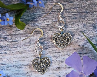 Silver Filigree Heart Earrings - Celtic Spirit Jewelry Cottagecore Fairy Faerie Elven Boho Jewelry.