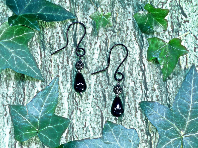 Teardrop Black Onyx Earrings. Empath Protection Amulet Healing Crystal Jewelry.