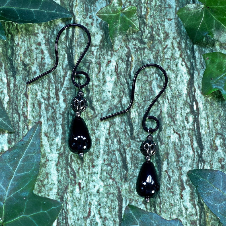Goth Black Onyx Earrings. Empath Protection Amulet Teardrop Earrings, Healing Crystal Jewelry / Gemstone Jewelry / Gothic Pagan Wicca Wiccan onyx jewelry	gemstone earrings	gemstone jewelry  gothic earrings	witchy earrings Pagan Jewelry wiccan jewelry