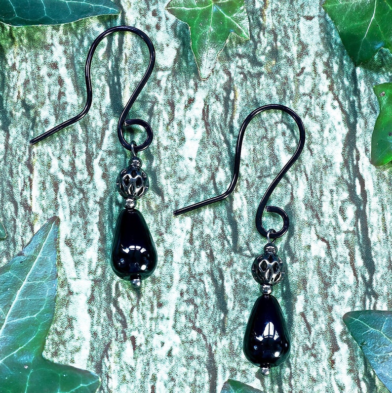 Black Onyx Teardrop Earrings, Spiritual  Gemstone Jewelry