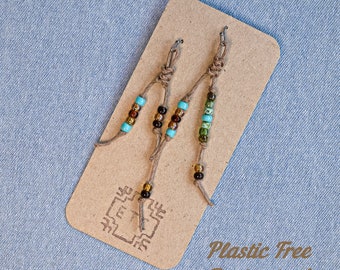 Sustainable Hemp Macrame Mismatched Earrings / Bohemian Tassel Earrings / Seed Bead Earrings / Asymmetric Earrings - Western Boho Jewelry