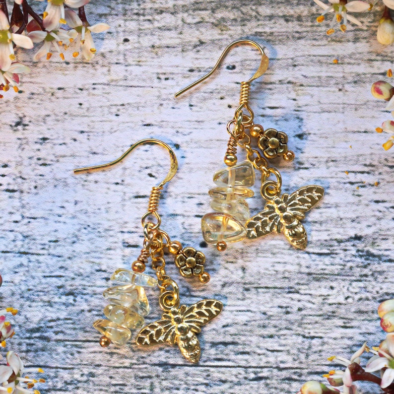 Bee earrings with Citrine crystal detail