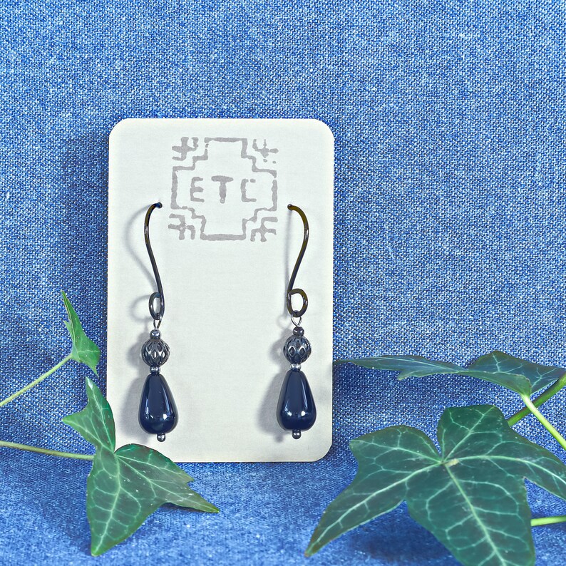 Goth Black Earrings Packaging. Empath Protection Amulet Teardrop Earrings, Healing Crystal Jewelry / Gemstone Jewelry / Gothic Pagan Wicca Wiccan