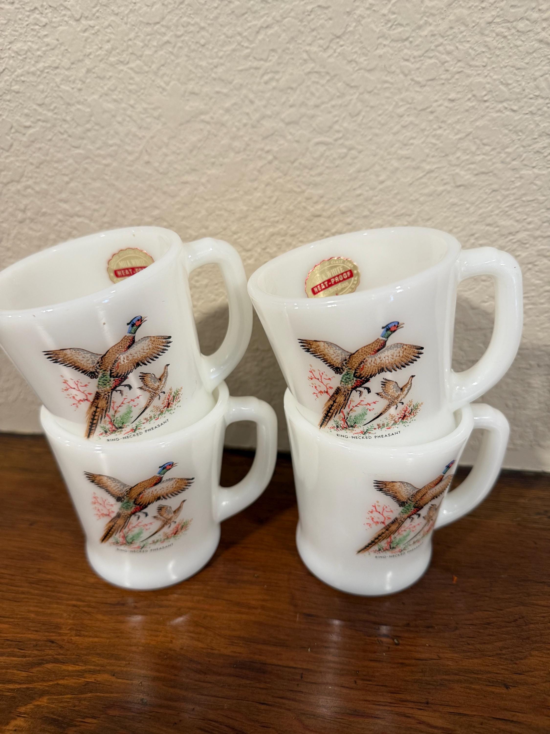 Vintage Fire-king Oven Ware Ring-necked Pheasant Mugs (set of 4