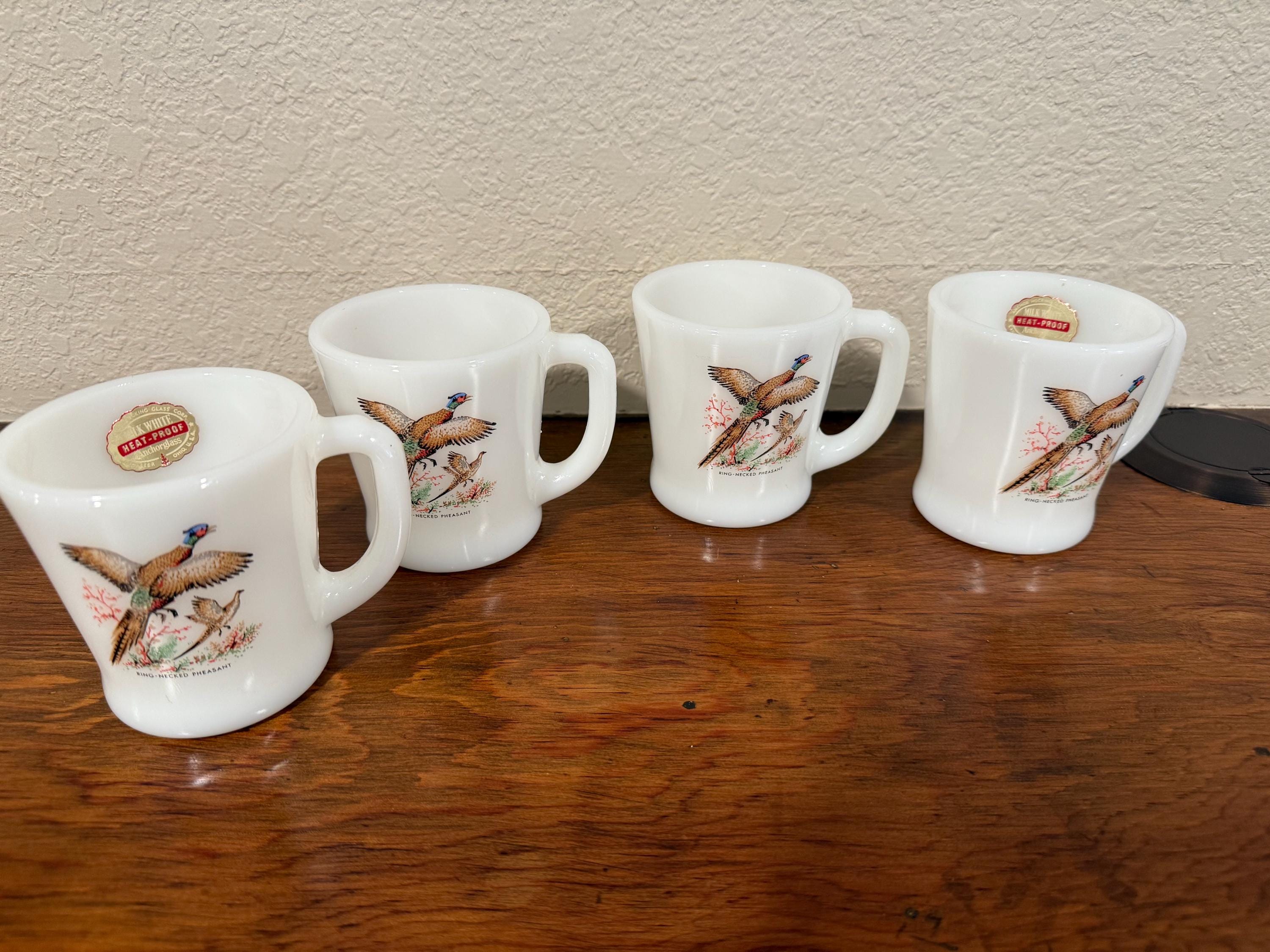 Vintage Fire-king Oven Ware Ring-necked Pheasant Mugs (set of 4