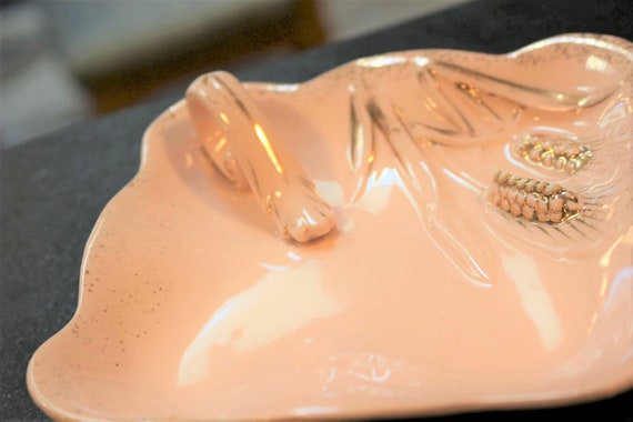 Vintage Lefton Trinket Tray Pink with Gold in Whe… - image 4